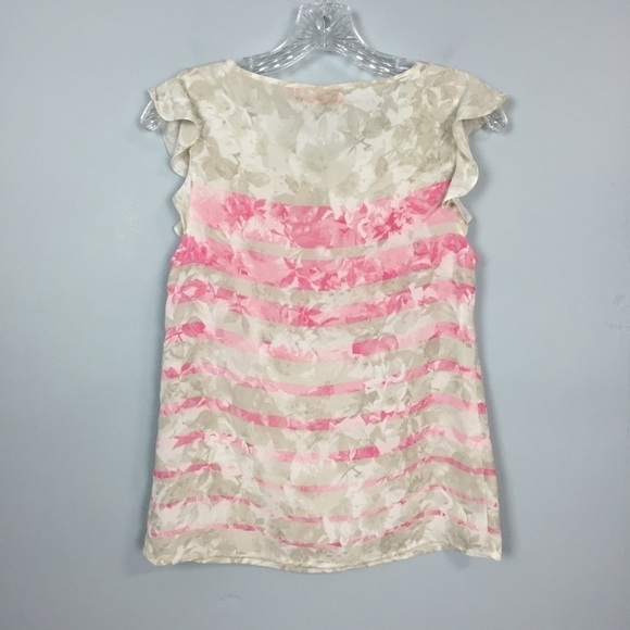 ELLE Flutter Cap Sleeves Striped Floral Blouse - Picture 14 of 14